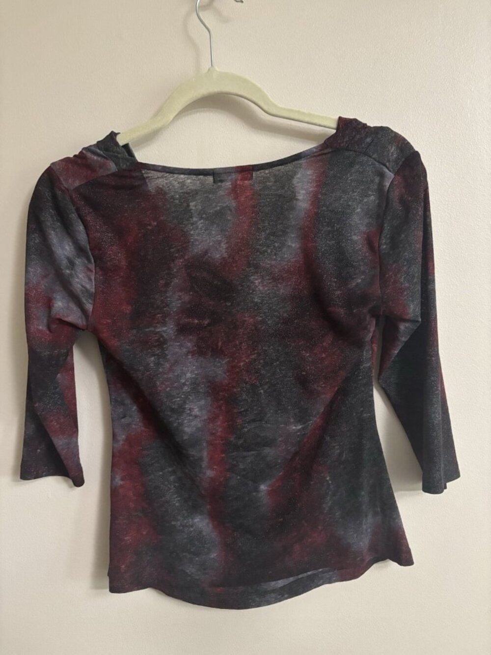 B. Street Burgundy Charcoal tie-dye cowl neck top Shirt 3/4 sleeves Mesh Sheer M - Picture 6 of 12